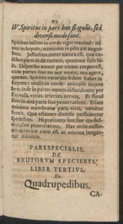 Pars Specialis. De Brutorum Speciebus