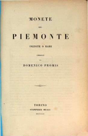 Sulle monete del Piemonte : Memoria, 1