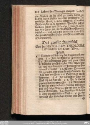 Das zwölffte Hauptstück, Von der Historie der Theologiae Liturgicae bey denen Jüden.