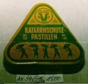 Blechdose für "DE-DRO KATARRHSCHUTZ-PASTILLEN"