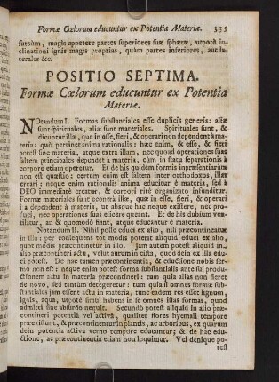 335-341, Positio Septima. Formae Coelorum educuntur ex Potentia Materia