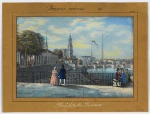 Ansicht der Brühlschen Terrasse in Dresden, Lithographie, um 1860 : Brühlsche Terrasse / [Gustav Täubert?]. - [S.l.] , [um 1860]. - 1 Kunstbl. : Lithographie, aquarelliert ; 23 x 16 cm