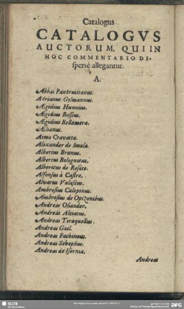 Catalogus Auctorum, Qui In Hoc Commentario Dispersè allegantur