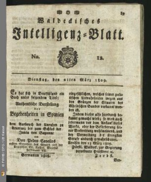 No. 12. Dienstag, den 21ten Maerz 1809