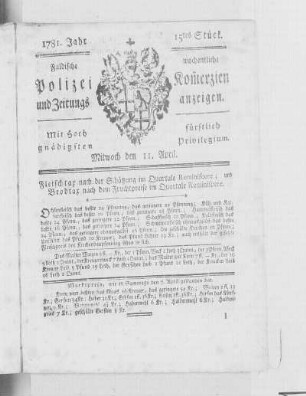 15tes Stück., Ausgabe vom 11. April 1781