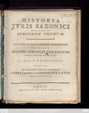 Historia Jvris Saxonici : Specimen Primvm