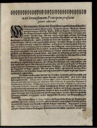 Ad Serenißimum Principem præfatio prioris editionis: