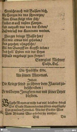 Die Zwölffte Ode. An seinen Mecaenas