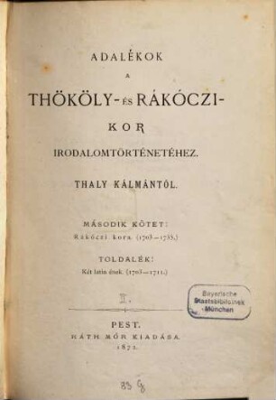 Adalékok a Thököly és Rákóczi-kor irodalomtörténetéhez, 2