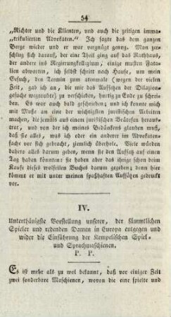 IV. Unterthänigste Vorstellung unserer ...