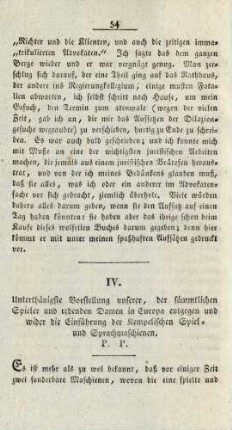 IV. Unterthänigste Vorstellung unserer ...