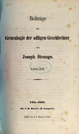 Beiträge zur Genealogie der adligen Geschlechter von Joseph Strange, 8