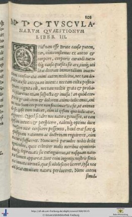 Marci Tullii Ciceronis Tusculanarum Quaestionum Liber III