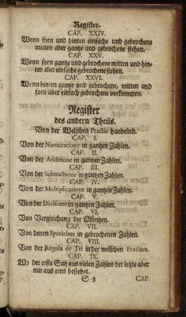 Register des andern Theils. Von der Welschen Practic handelnd
