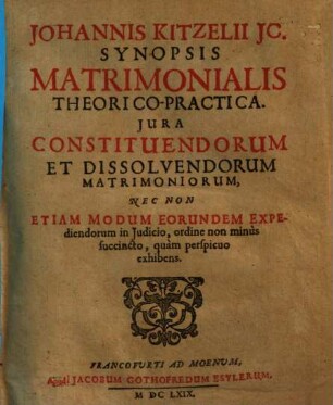 Synopsis matrimonialis theorico-practica ...