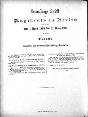 No. XXIV. Bericht der Invaliden- und Veteranen-Unterstützungs-Deputation
