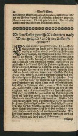 Ob der Todt gewisse Vorbotten nach Wienn geschickt/ und seiner Ankunfft erinnert?