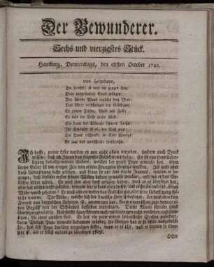 Sechs und vierzigstes Stück. Hamburg, Donnerstags, den eilften October 1742.