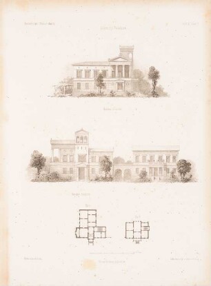Villen, Potsdam: Grundrisse, Ansichten (aus: Architektonisches Skizzenbuch, H. 20, 1855)