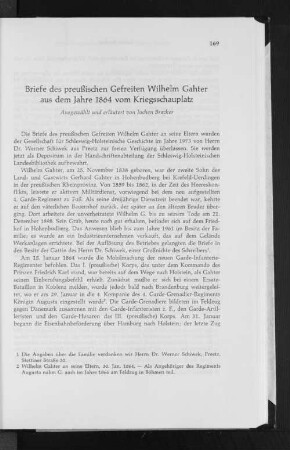 Briefe des preußischen Gefreiten Wilhelm Gahter aus dem Jahre 1864 vom Kriegsschauplatz