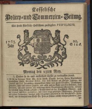 21. Stueck, Montag den 23ten May 1763