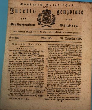Königlich-baierisches Intelligenzblatt für das Großherzogthum Würzburg. 1816, 31. Dez.