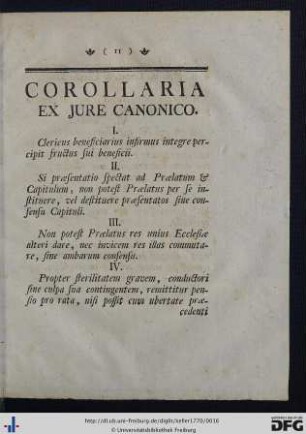 Corollaria Ex Jure Canonico.