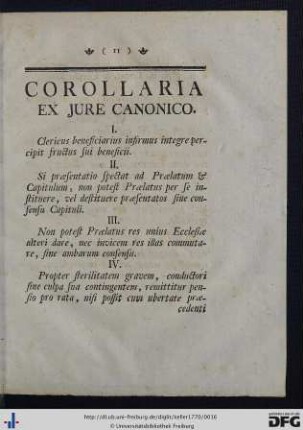 Corollaria Ex Jure Canonico.