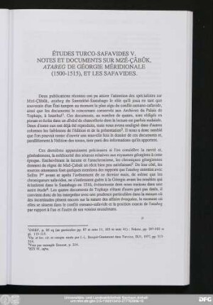 Études Turco-Safavides V. Notes Et Documents Sur Mzé-Çâbûk, Atabeg De Géorgie Méridionale (1500-1515), Et Les Safavides.