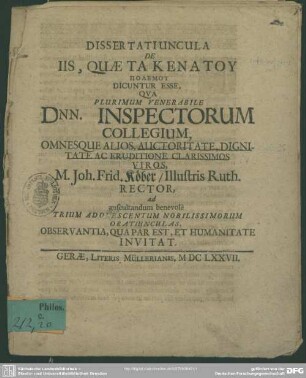Dissertatiuncula de iis, quae ta kena tu polemu dicuntur esse