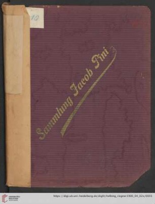 Katalog der Gemälde-Sammlung des verewigten Rentners Herrn Jacob Pini in Hamburg : Versteigerung zu München: Montag, den 2. April 1900