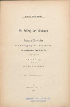 Ein Beitrag zur Iridotomie