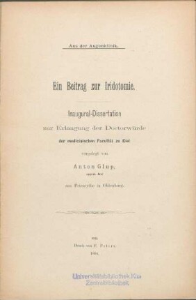 Ein Beitrag zur Iridotomie