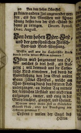 Von dem hohen Oster-Fest, und der gewöhnlichne Fleisch-Eyer-und Brod-Weyhung.