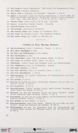 Arbeiten in Zinn, Messing, Bronzen (Nr. 146-224)