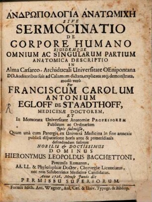 Andrōpologia Anatōmichē Sive Sermocinatio De Corpore Humano Ejusdemque Omnium Ac Singularum Partium Anatomica Descriptio