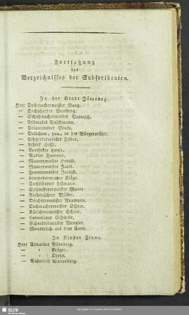 Fortsetzung des Verzeichnisses der Subscribenten