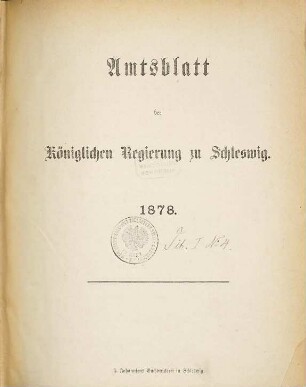 Amtsblatt der Regierung in Schleswig. 1878