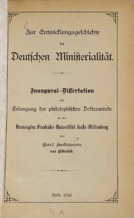Zur Entwicklungsgeschichte der Deutschen Ministerialität