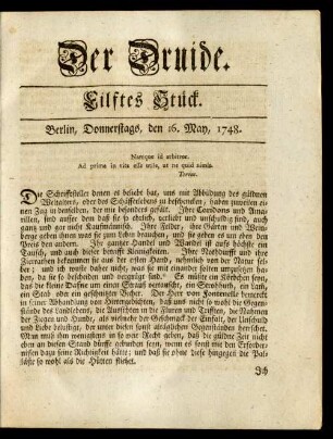 Eilftes Stück. Berlin, Donnerstags, den 16. May, 1748