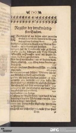 Register der denckwürdigsten Sachen.