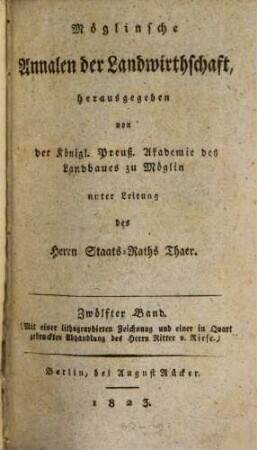 Möglinsche Annalen der Landwirthschaft. 12. 1823