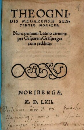 Theognidis Megarensis Sententiae Morales