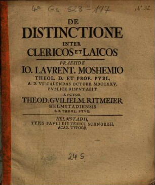De Distinctione Inter Clericos Et Laicos