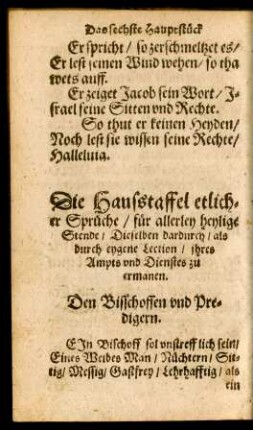 Die Hausstaffel etlicher Sprüche/ für allerley heylige Stende ...