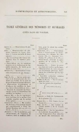 Table générale des mémoires et ouvrages.