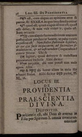 Locus III. De Providentia Et Praescientia Divina.