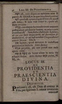 Locus III. De Providentia Et Praescientia Divina.