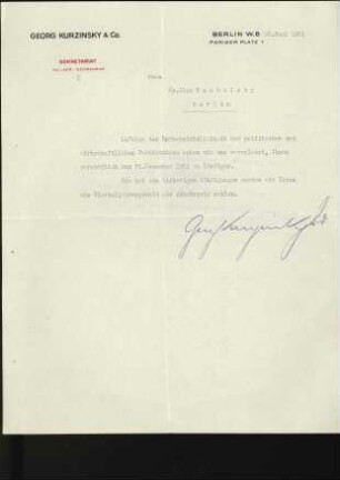 Kündigung für Else Tucholsky zum 31.12.1931