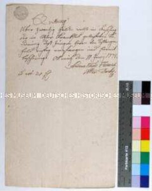 Quittung des Arztes Andreas Erhard Heinrich über Erhalt des Honorars in Folge Behandlung des jungen Herrn von Schlangenfeld